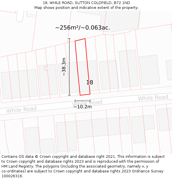 18, WHILE ROAD, SUTTON COLDFIELD, B72 1ND: Plot and title map
