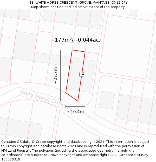 18, WHITE HORSE CRESCENT, GROVE, WANTAGE, OX12 0PY: Plot and title map