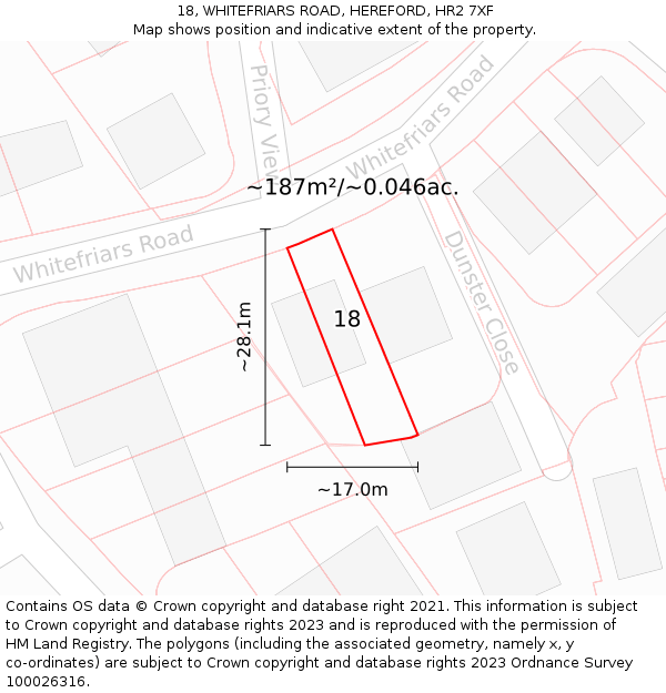18, WHITEFRIARS ROAD, HEREFORD, HR2 7XF: Plot and title map