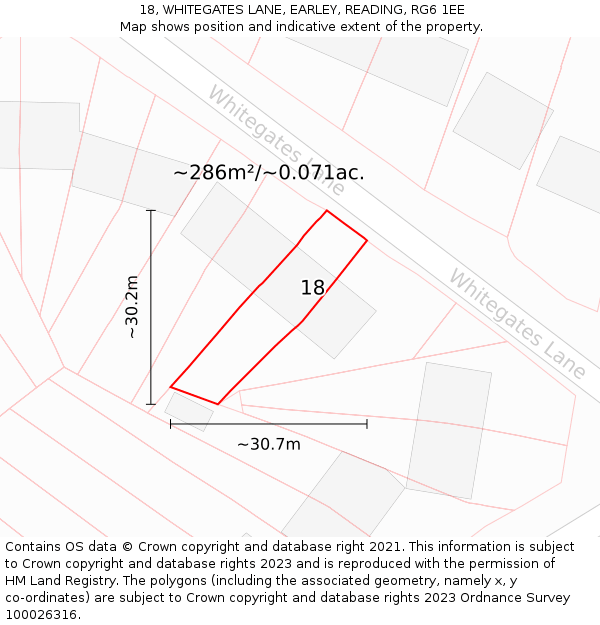 18, WHITEGATES LANE, EARLEY, READING, RG6 1EE: Plot and title map