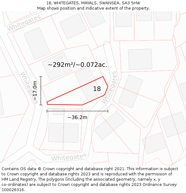 18, WHITEGATES, MAYALS, SWANSEA, SA3 5HW: Plot and title map