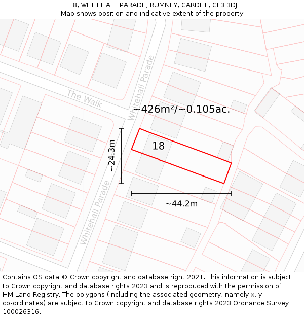 18, WHITEHALL PARADE, RUMNEY, CARDIFF, CF3 3DJ: Plot and title map