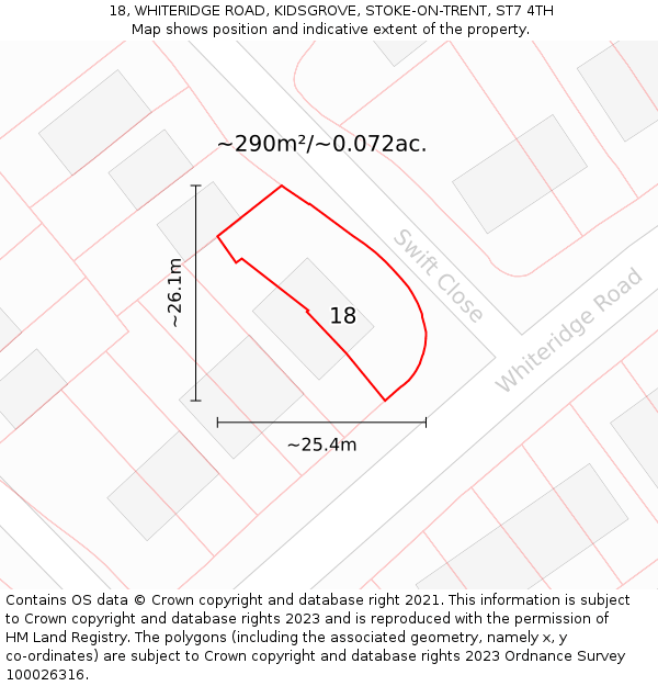 18, WHITERIDGE ROAD, KIDSGROVE, STOKE-ON-TRENT, ST7 4TH: Plot and title map