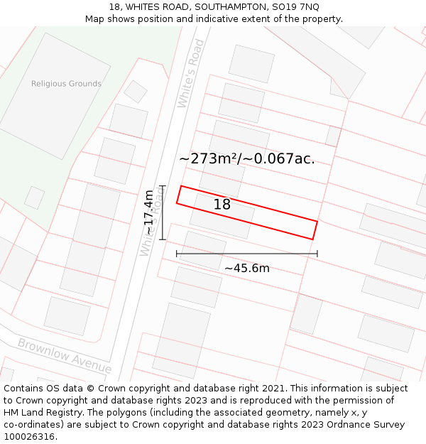18, WHITES ROAD, SOUTHAMPTON, SO19 7NQ: Plot and title map