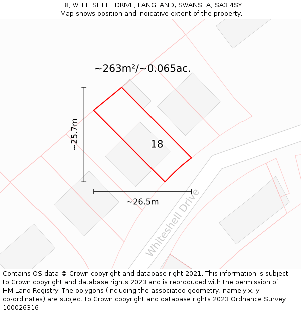 18, WHITESHELL DRIVE, LANGLAND, SWANSEA, SA3 4SY: Plot and title map