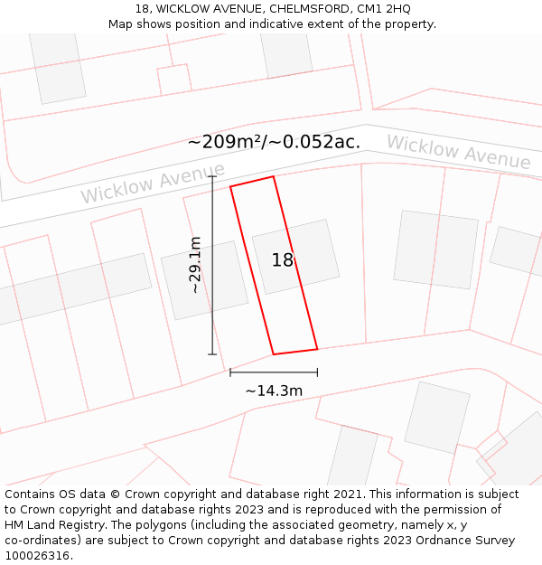 18, WICKLOW AVENUE, CHELMSFORD, CM1 2HQ: Plot and title map