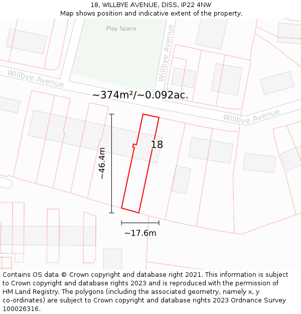 18, WILLBYE AVENUE, DISS, IP22 4NW: Plot and title map