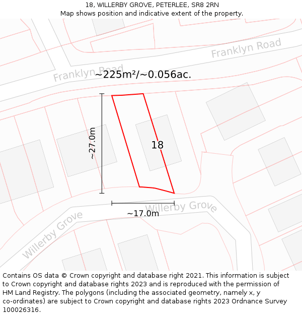 18, WILLERBY GROVE, PETERLEE, SR8 2RN: Plot and title map