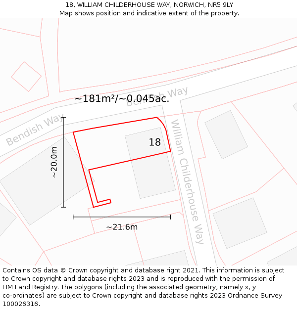 18, WILLIAM CHILDERHOUSE WAY, NORWICH, NR5 9LY: Plot and title map