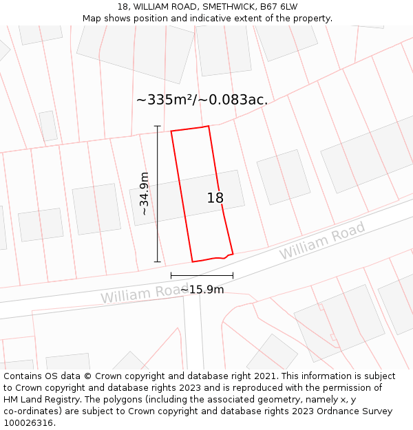 18, WILLIAM ROAD, SMETHWICK, B67 6LW: Plot and title map