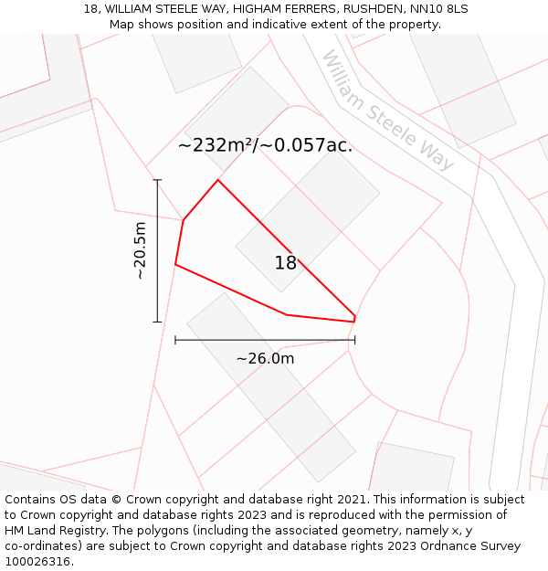 18, WILLIAM STEELE WAY, HIGHAM FERRERS, RUSHDEN, NN10 8LS: Plot and title map
