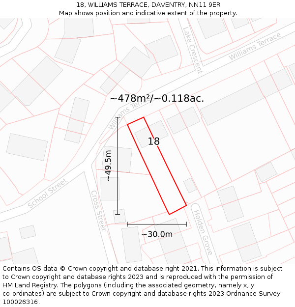 18, WILLIAMS TERRACE, DAVENTRY, NN11 9ER: Plot and title map
