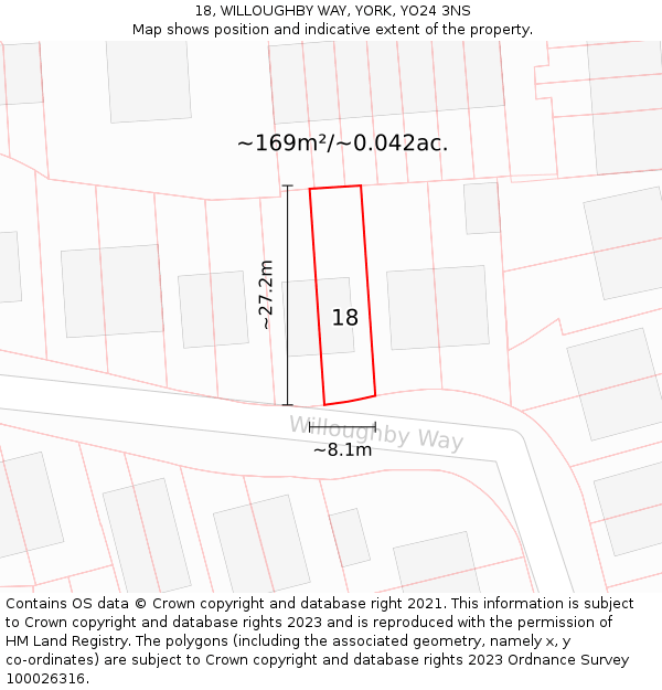 18, WILLOUGHBY WAY, YORK, YO24 3NS: Plot and title map