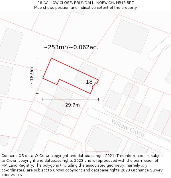 18, WILLOW CLOSE, BRUNDALL, NORWICH, NR13 5PZ: Plot and title map