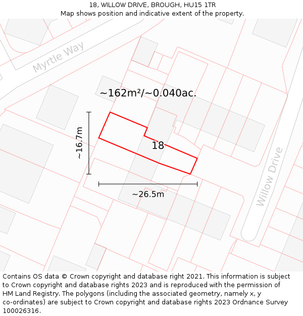 18, WILLOW DRIVE, BROUGH, HU15 1TR: Plot and title map