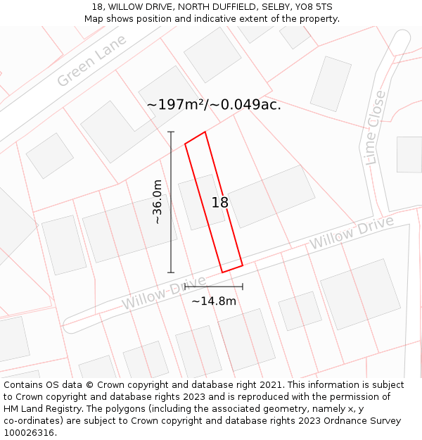 18, WILLOW DRIVE, NORTH DUFFIELD, SELBY, YO8 5TS: Plot and title map