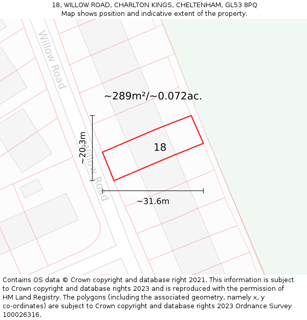18, WILLOW ROAD, CHARLTON KINGS, CHELTENHAM, GL53 8PQ: Plot and title map