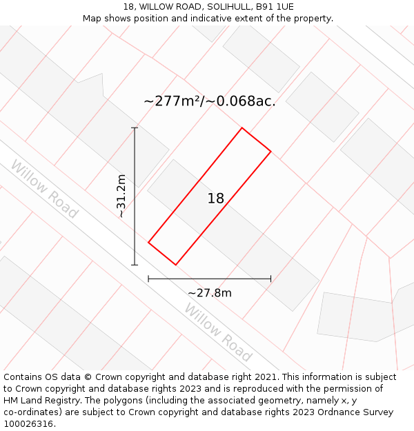 18, WILLOW ROAD, SOLIHULL, B91 1UE: Plot and title map