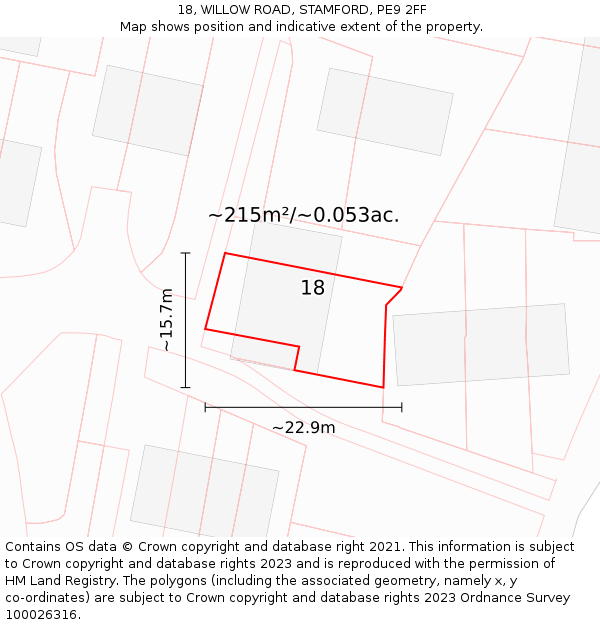 18, WILLOW ROAD, STAMFORD, PE9 2FF: Plot and title map
