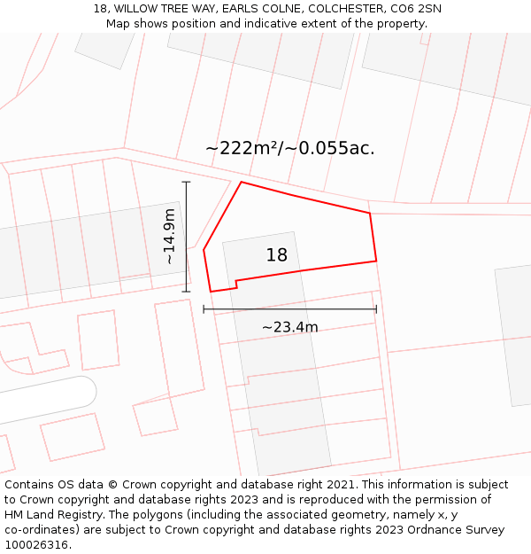 18, WILLOW TREE WAY, EARLS COLNE, COLCHESTER, CO6 2SN: Plot and title map