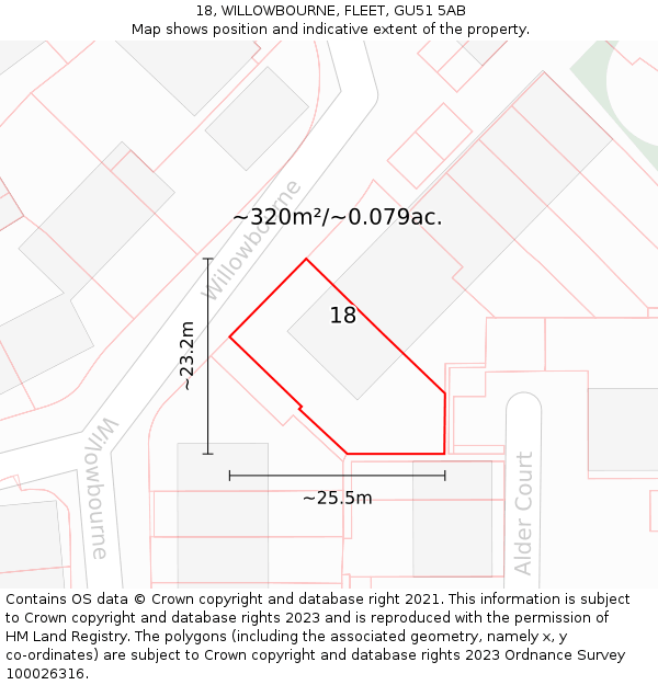 18, WILLOWBOURNE, FLEET, GU51 5AB: Plot and title map