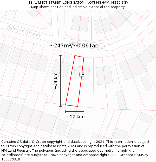 18, WILMOT STREET, LONG EATON, NOTTINGHAM, NG10 3GY: Plot and title map