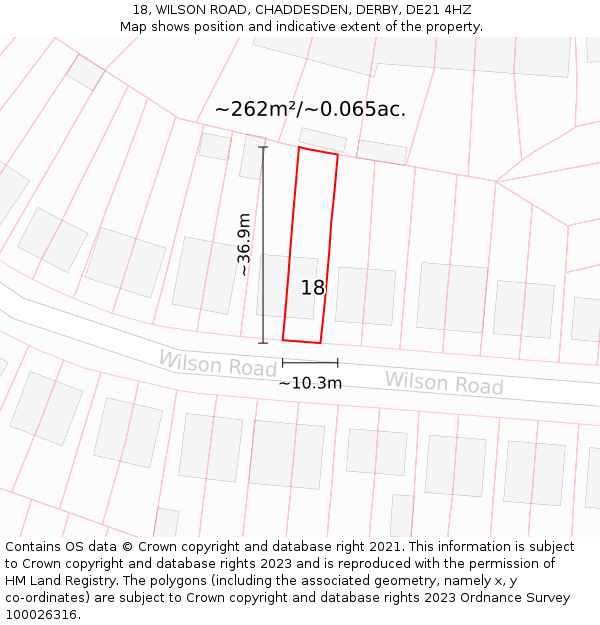 18, WILSON ROAD, CHADDESDEN, DERBY, DE21 4HZ: Plot and title map