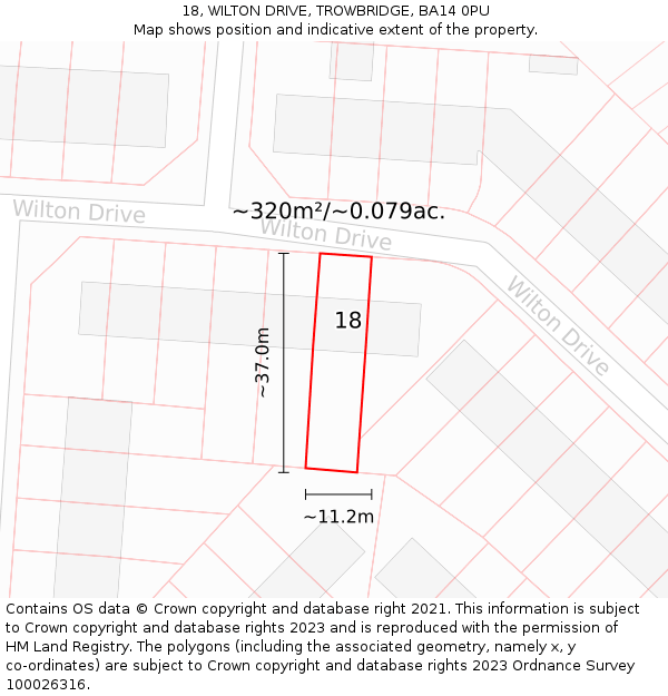 18, WILTON DRIVE, TROWBRIDGE, BA14 0PU: Plot and title map