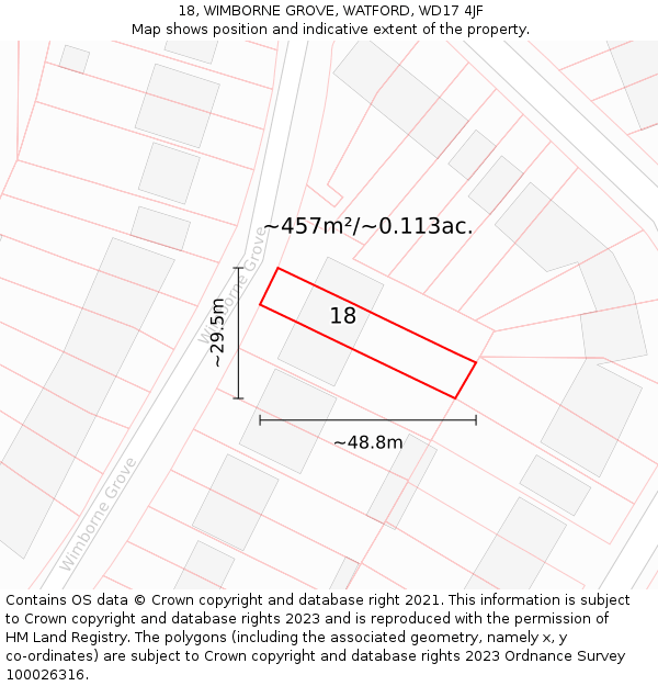 18, WIMBORNE GROVE, WATFORD, WD17 4JF: Plot and title map