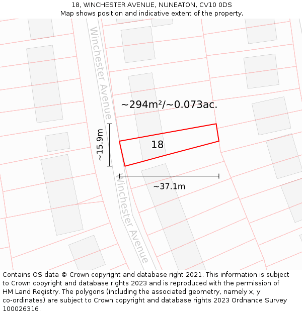 18, WINCHESTER AVENUE, NUNEATON, CV10 0DS: Plot and title map