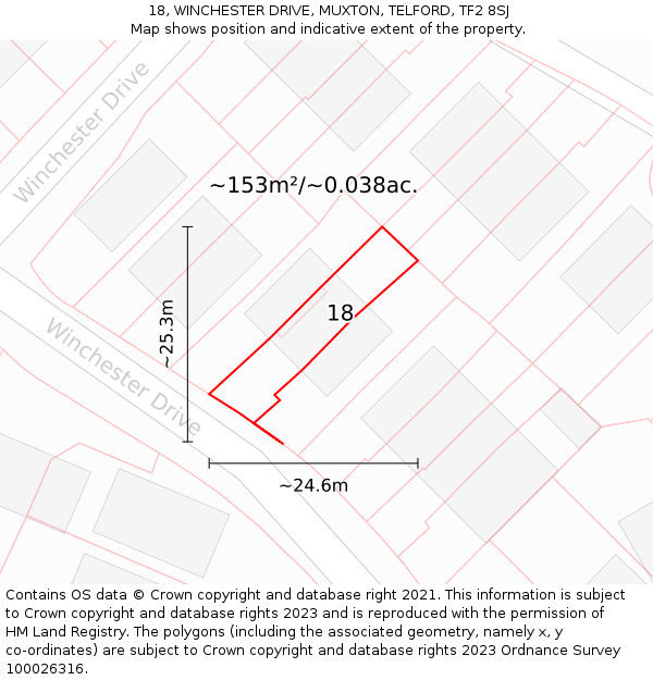 18, WINCHESTER DRIVE, MUXTON, TELFORD, TF2 8SJ: Plot and title map