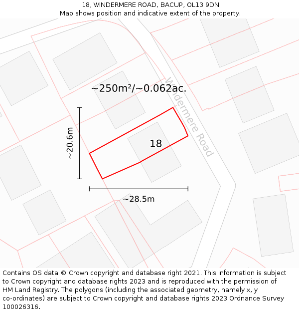 18, WINDERMERE ROAD, BACUP, OL13 9DN: Plot and title map