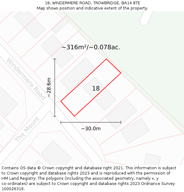 18, WINDERMERE ROAD, TROWBRIDGE, BA14 8TE: Plot and title map