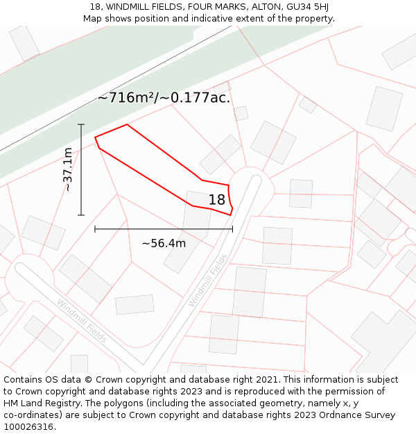18, WINDMILL FIELDS, FOUR MARKS, ALTON, GU34 5HJ: Plot and title map