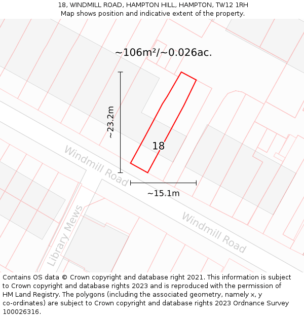 18, WINDMILL ROAD, HAMPTON HILL, HAMPTON, TW12 1RH: Plot and title map