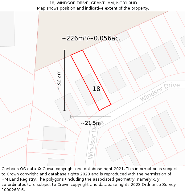 18, WINDSOR DRIVE, GRANTHAM, NG31 9UB: Plot and title map