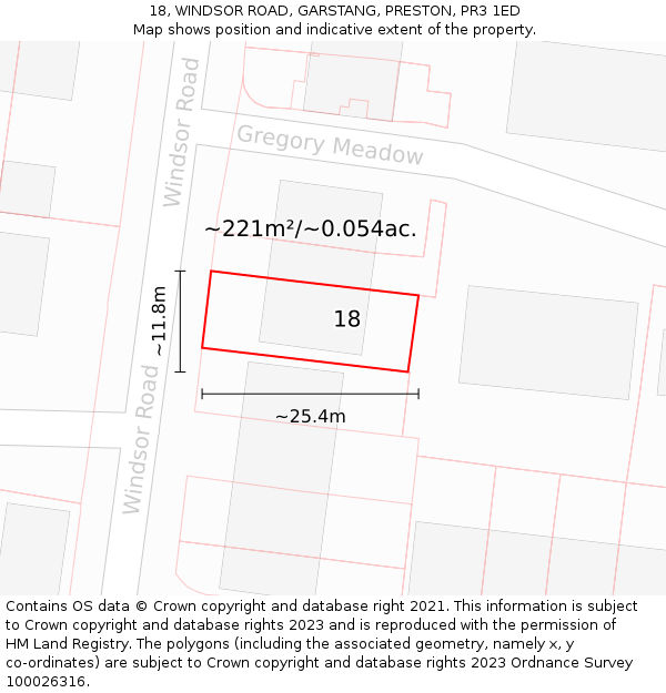 18, WINDSOR ROAD, GARSTANG, PRESTON, PR3 1ED: Plot and title map