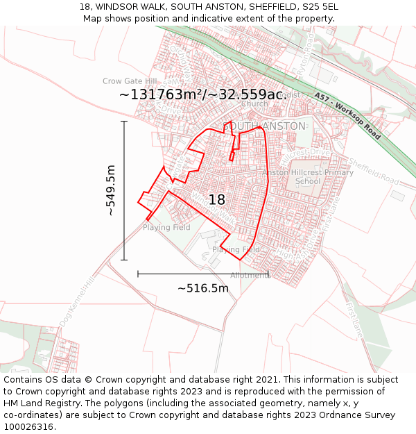 18, WINDSOR WALK, SOUTH ANSTON, SHEFFIELD, S25 5EL: Plot and title map