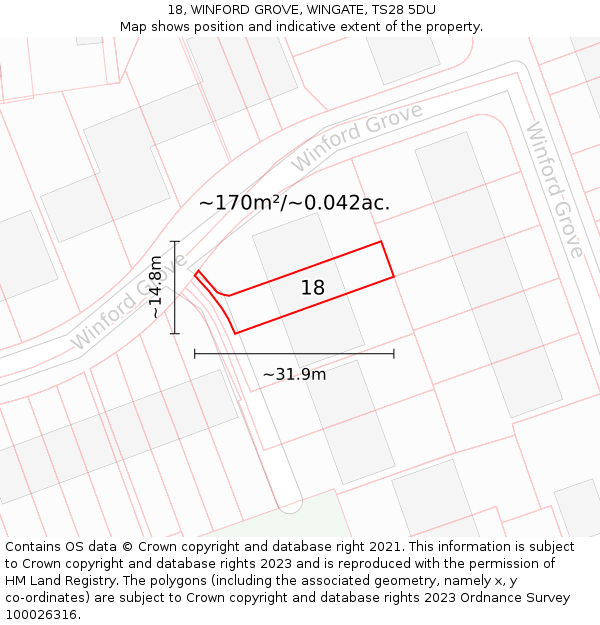 18, WINFORD GROVE, WINGATE, TS28 5DU: Plot and title map