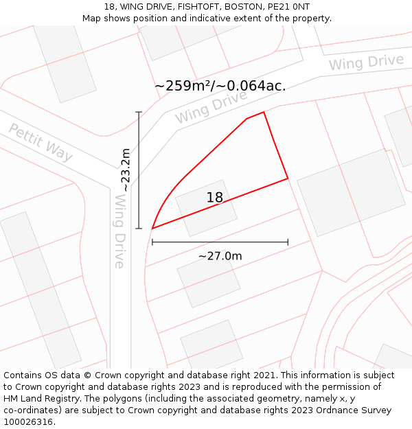 18, WING DRIVE, FISHTOFT, BOSTON, PE21 0NT: Plot and title map