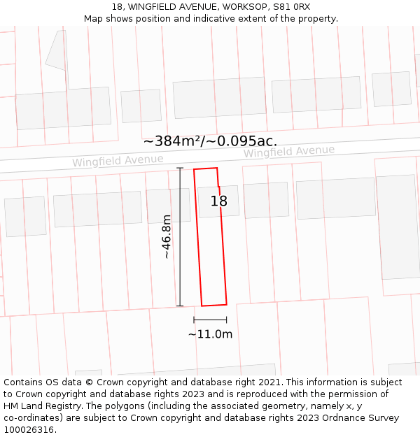 18, WINGFIELD AVENUE, WORKSOP, S81 0RX: Plot and title map