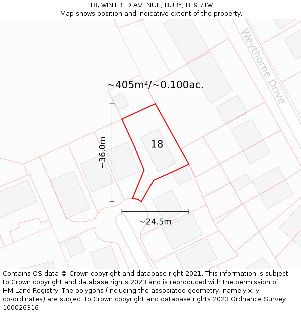 18, WINIFRED AVENUE, BURY, BL9 7TW: Plot and title map
