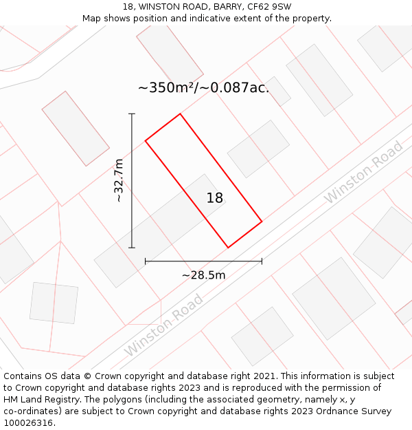 18, WINSTON ROAD, BARRY, CF62 9SW: Plot and title map