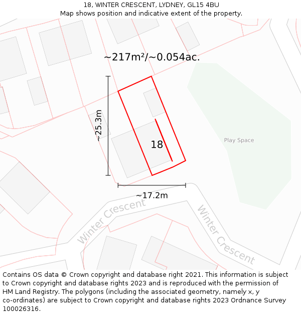 18, WINTER CRESCENT, LYDNEY, GL15 4BU: Plot and title map