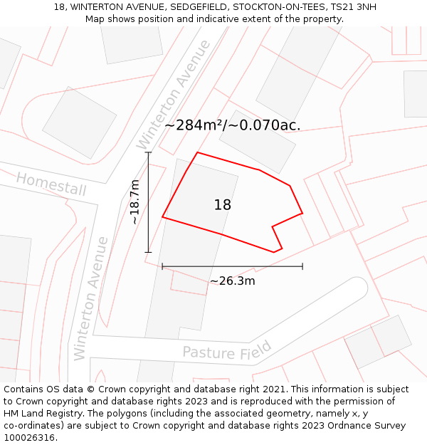 18, WINTERTON AVENUE, SEDGEFIELD, STOCKTON-ON-TEES, TS21 3NH: Plot and title map