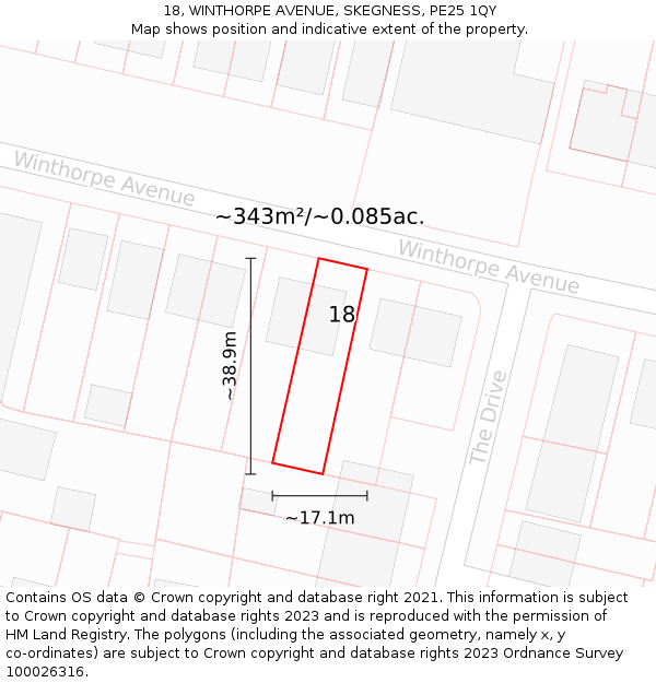 18, WINTHORPE AVENUE, SKEGNESS, PE25 1QY: Plot and title map