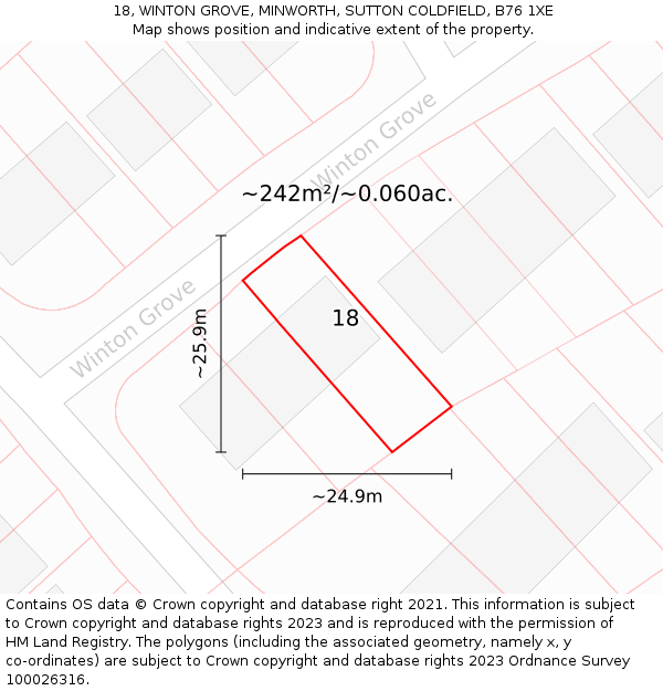 18, WINTON GROVE, MINWORTH, SUTTON COLDFIELD, B76 1XE: Plot and title map