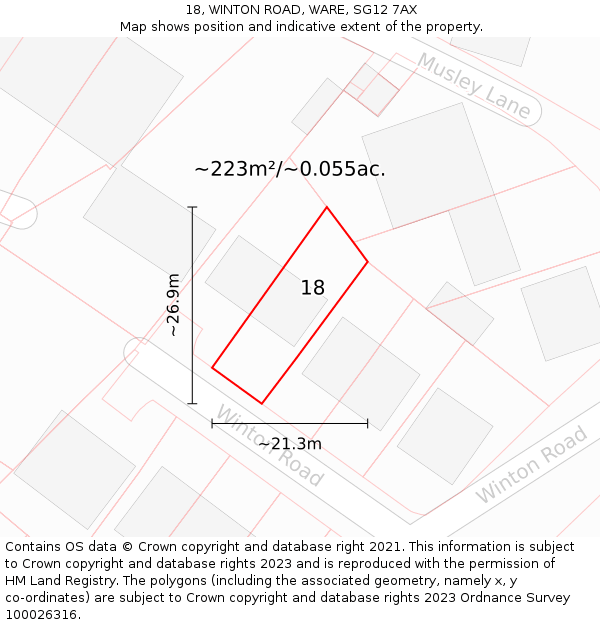 18, WINTON ROAD, WARE, SG12 7AX: Plot and title map