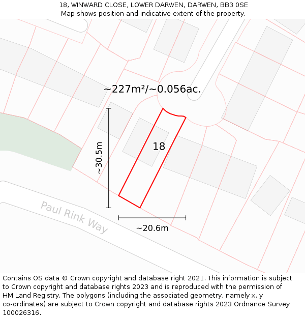 18, WINWARD CLOSE, LOWER DARWEN, DARWEN, BB3 0SE: Plot and title map