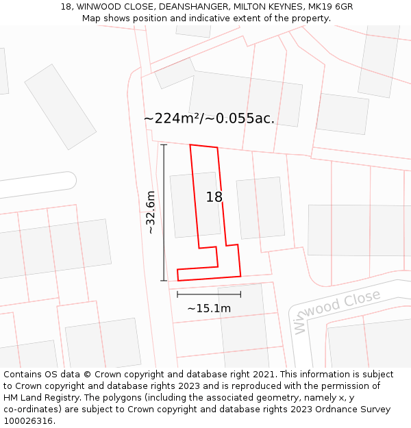 18, WINWOOD CLOSE, DEANSHANGER, MILTON KEYNES, MK19 6GR: Plot and title map